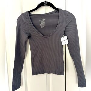 NWT Free People Intimately Grey Cropped Ribbed Long Sleeve Top - M/L